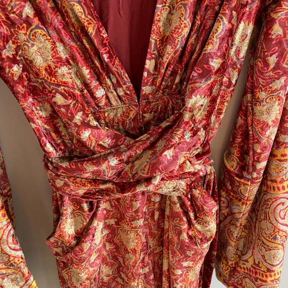 Free People Harper Wide Leg Velvet Jumpsuit - Red Paisley - Size Extra Small XS - Picture 11 of 16